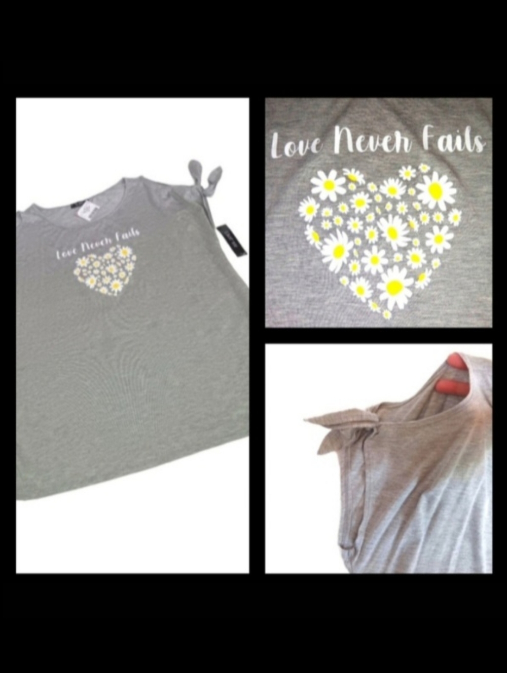 NWT Ava James Grey Cold Shoulder Short Sleeve Tee | Daisies | Love Never Fails